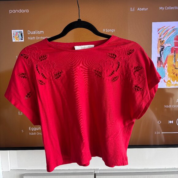 Red Embroidered detail cotton T-shirt (MANGO) - Picture 5 of 5